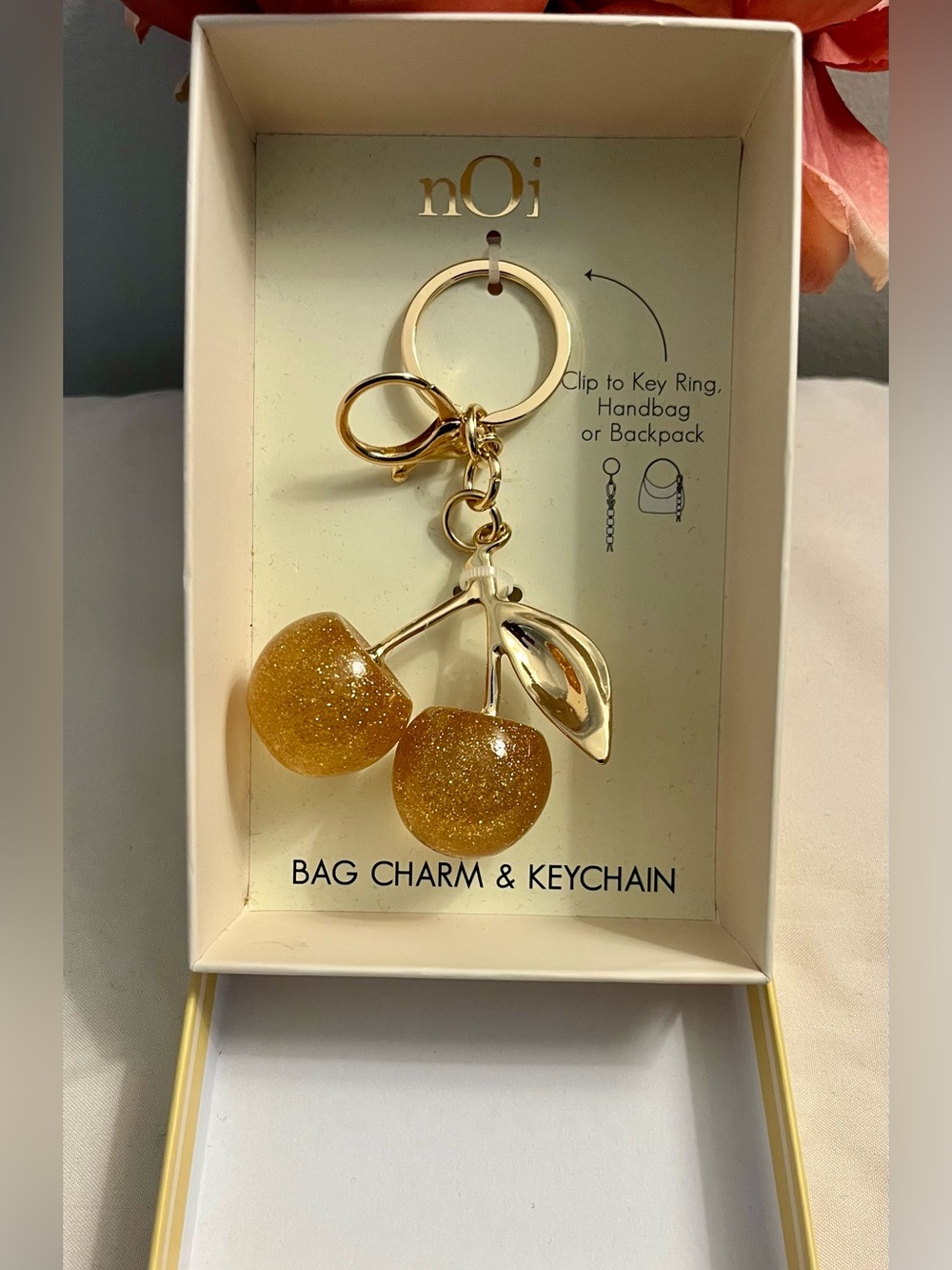 nOir Jewelry Gold Glitter Cherry Bag Charm/Keychain-nOir Pink & White Scrunchies - Picture 4 of 7